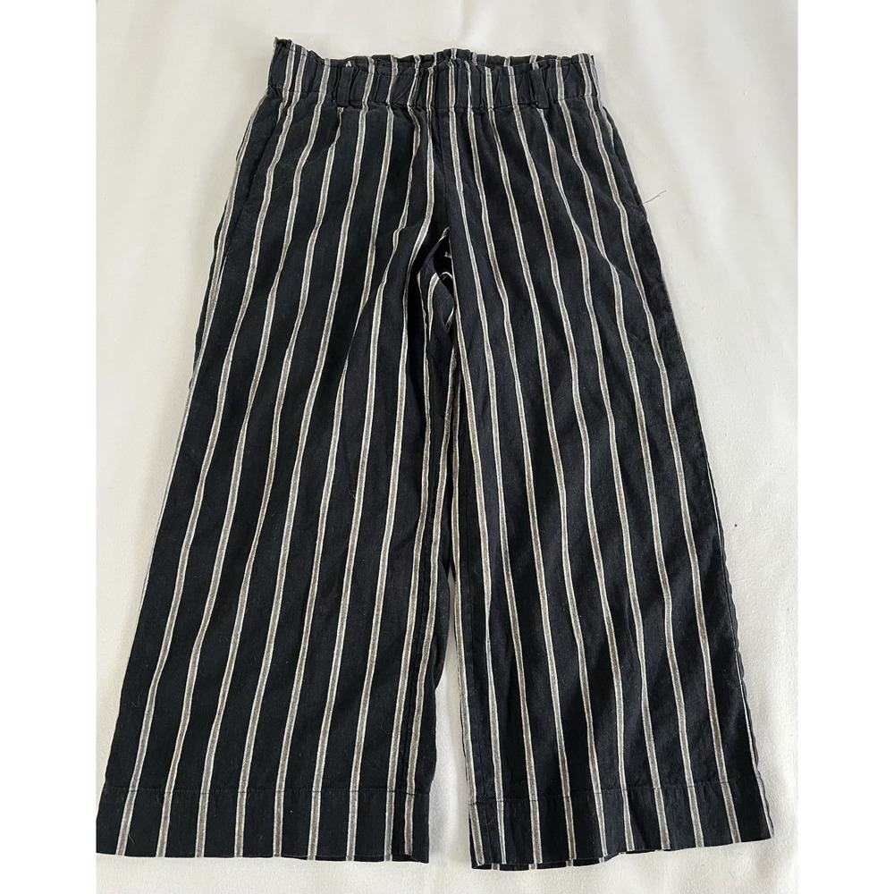 J. JILL Stretch Linen, Black/Multi Stripe Pants Sz Small